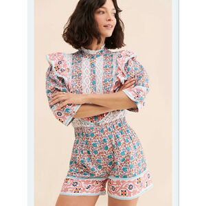 Nuuly × Place Nationale Flounce Trim Romper $230 Retail Large  & Med EUC